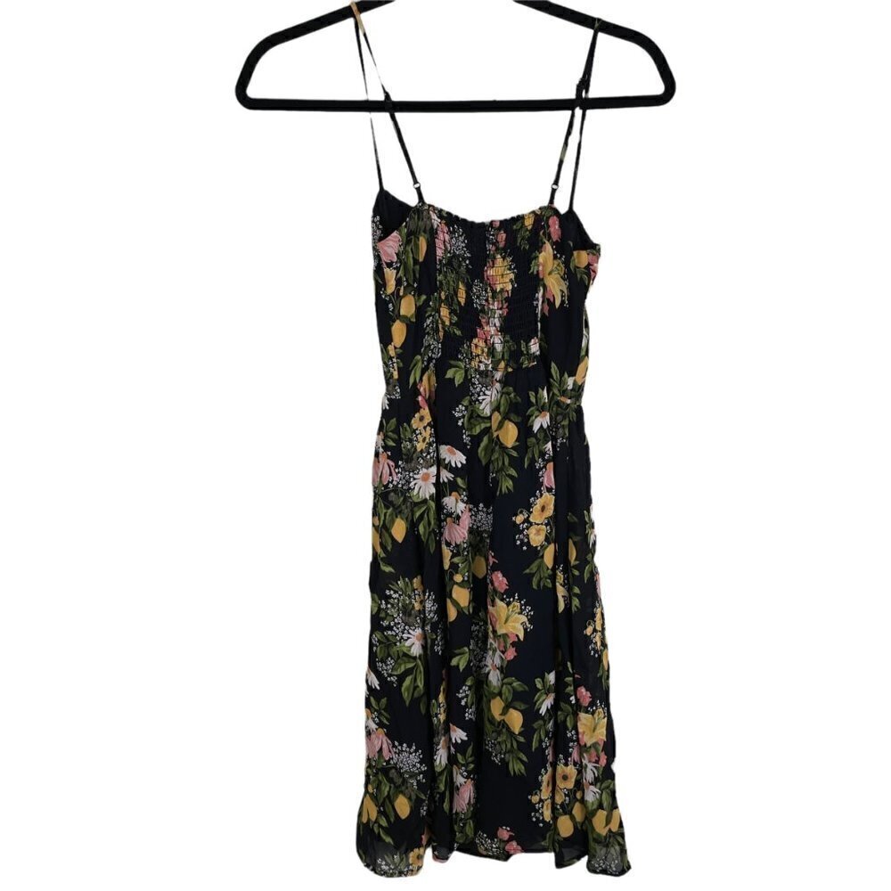 Reformation Rosehip Floral Print Spaghetti Strap Sicilia Midi Dress Black - Picture 7 of 7